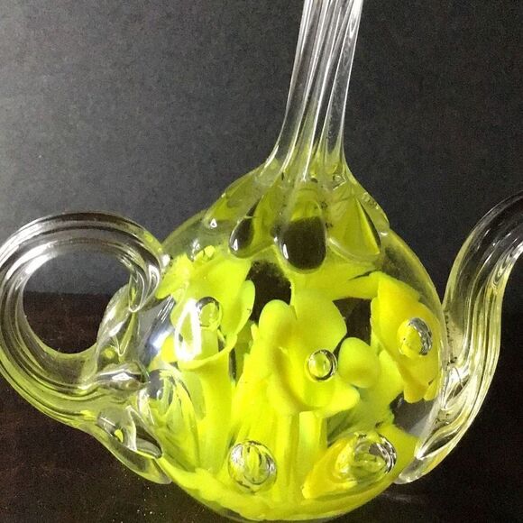 Paperweight Handblown controlled release, air, bubble, floral teapot - Picture 3 of 5